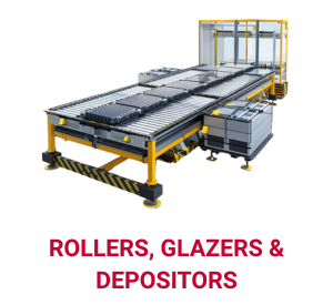 Decorating rollers, glazing machines, and depositors (for creams, jelly, or granular products)